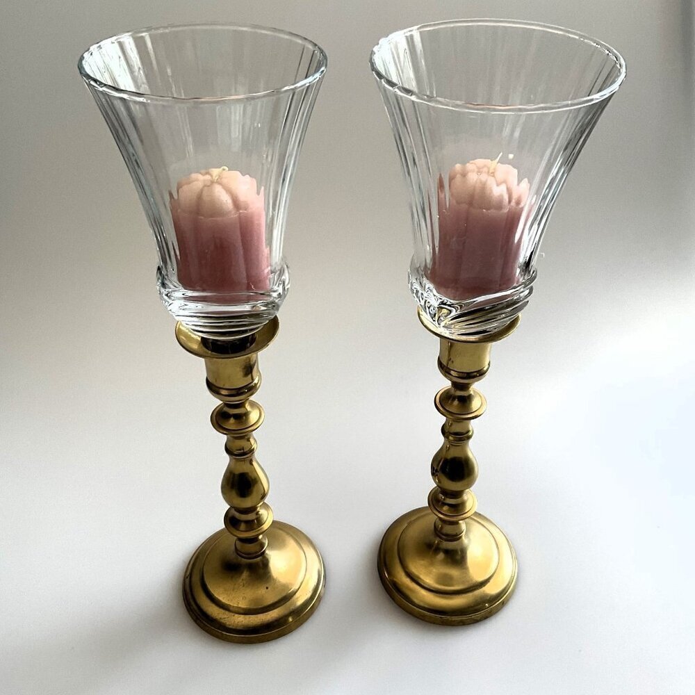 HOME INTERIORS VINTAGE 90S GLASS VOTIVE CANDLE CUPS BRASS CANDLE STICK HOLDERS 2 - Picture 7 of 10